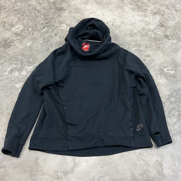 Nike Tech Fleece Hoodie Women's Large Black Pullover Cowl Neck 789534-010 - Picture 1 of 8